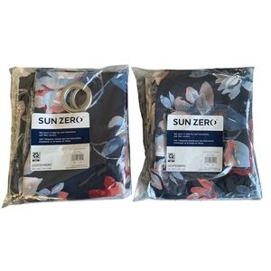 Two Panels Extreme Blackout Curtain Panels Black Floral Sun Zero 40 X 84